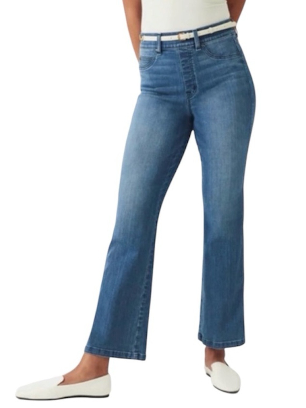 Spanx Denim Kick Flare Jeans Women's Large Tall Blue High Rise Stretch